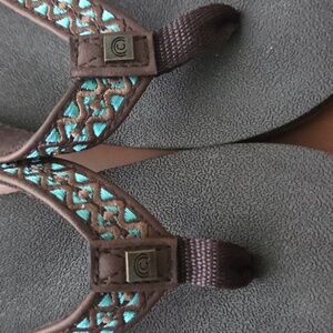 Cobian Bethany Green and Brown Flip Flops Womens Size 6